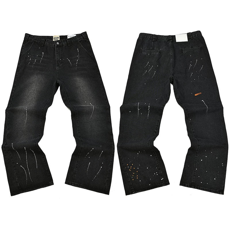 Gallery Dept. Spray Stripe & Paint Splatter Washed Black Denim Jeans