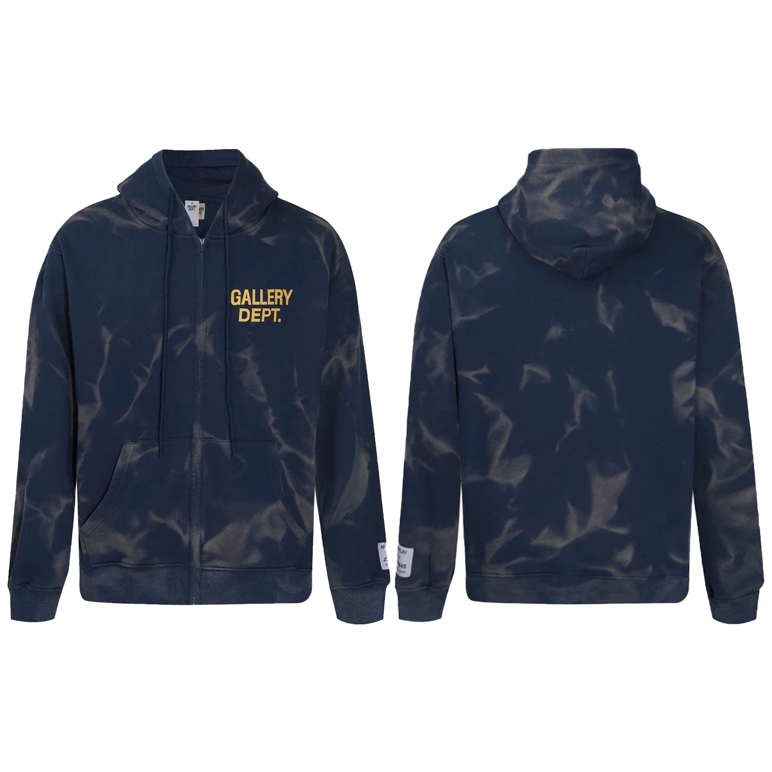 Gallery Dept. "Water Ripple" Zip Hoodie – Navy Blue Tie-Dye, Gold Logo