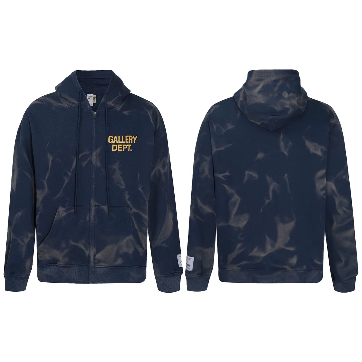 Gallery Dept. "Water Ripple" Zip Hoodie – Navy Blue Tie-Dye, Gold Logo
