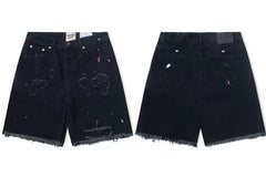 Gallery Dept. Paint Splatter Distressed Denim Shorts - Black