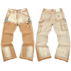 Gallery Dept. Distressed Graphic Patch Paint Splatter Cargo Pants