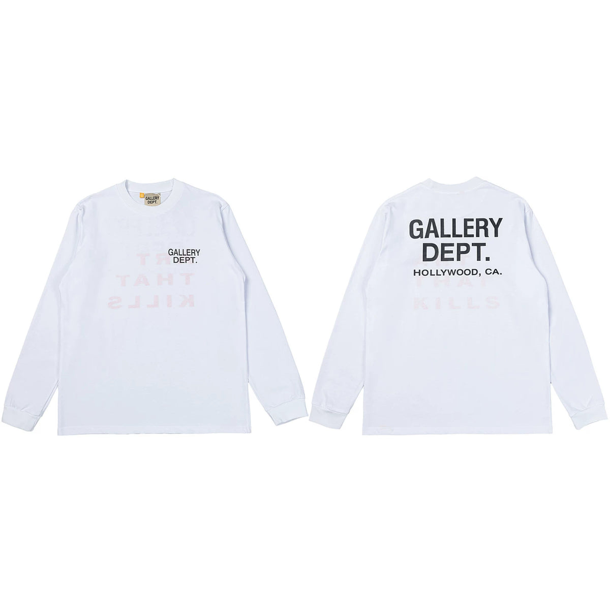 Gallery Dept. Hollywood Logo Long Sleeve T-Shirt - White/Faint Red
