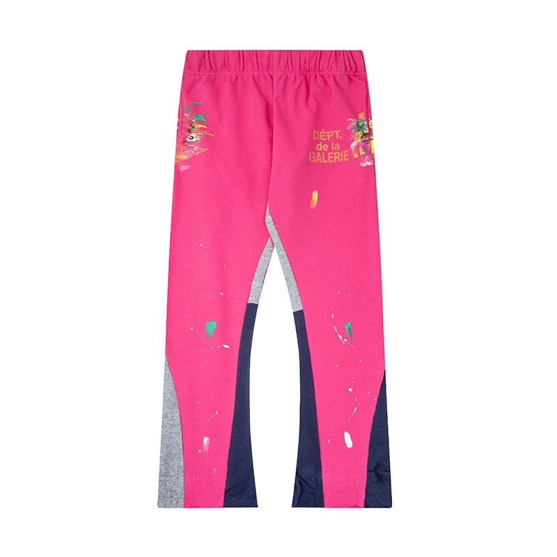 Gallery Dept. "DEPT. de la GALERIE" Paint Splatter Contrast Panel Sweatpants - Fuchsia