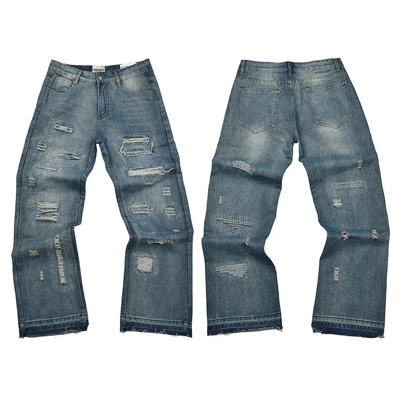 Gallery Dept. Paint Splatter & Logo Distressed Charcoal Denim Jeans