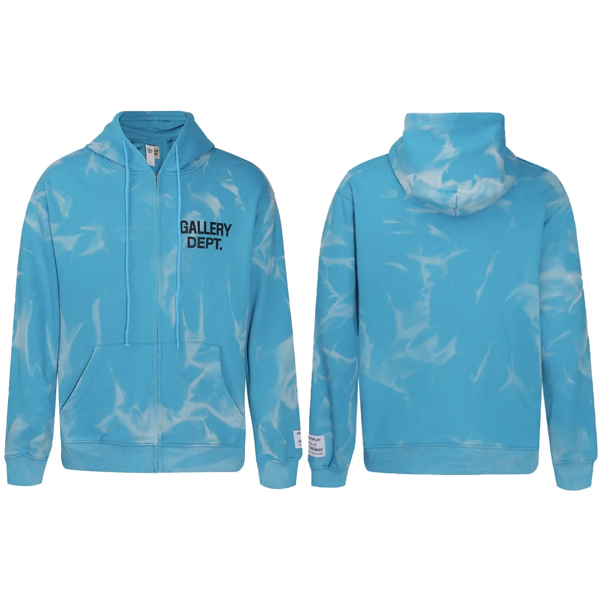 Gallery Dept Blue Marble Tie‑Dye Black Logo Full Zip Up Hoodie