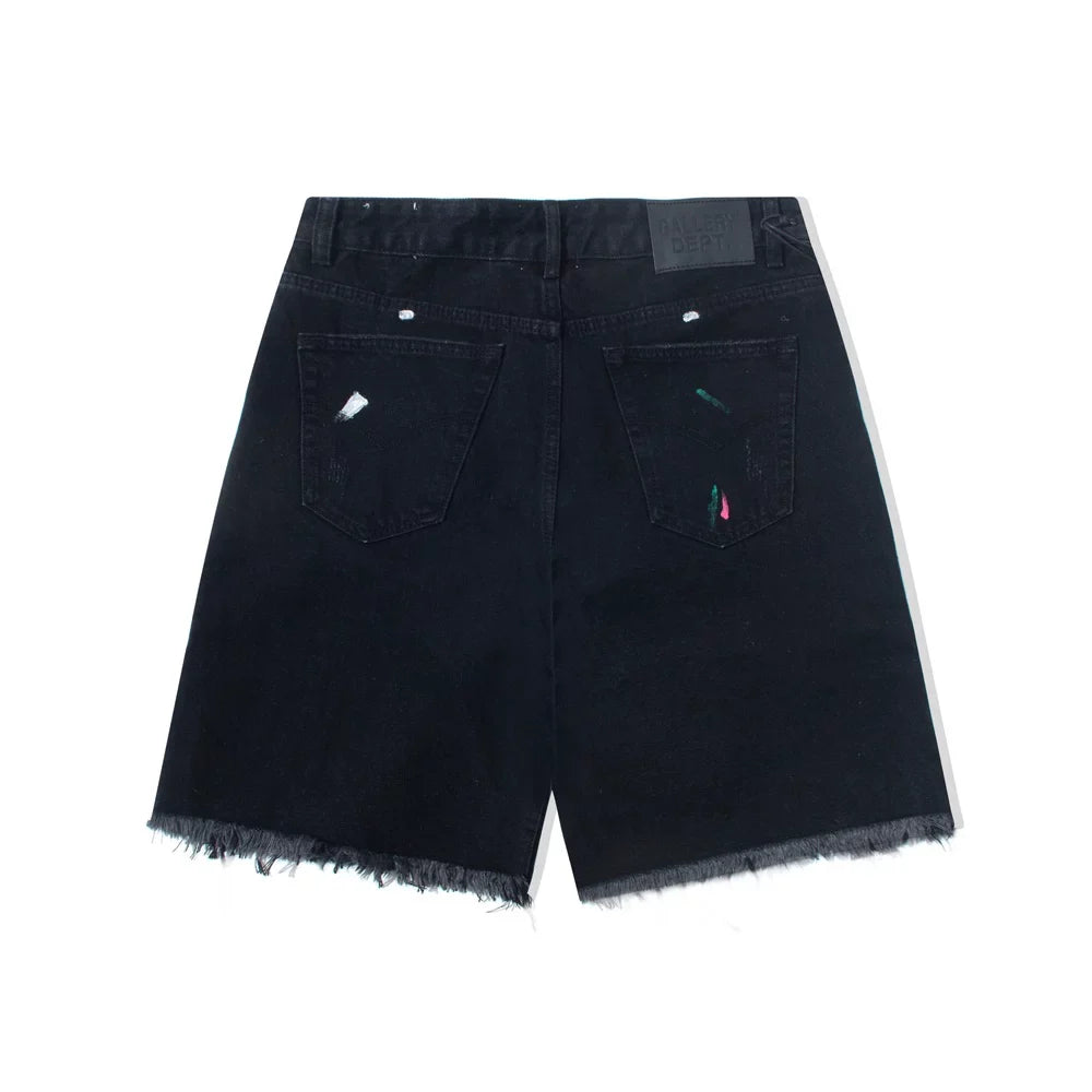 Gallery Dept. Distressed Paint Splatter Black Denim Shorts