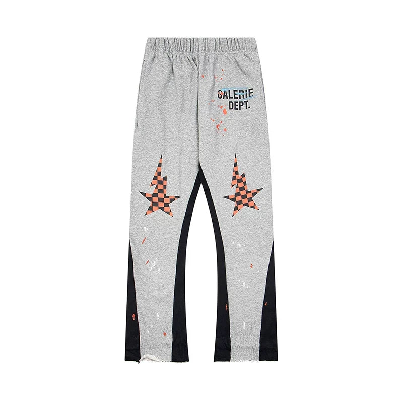Gallery Dept. "GALERIE DEPT." Checkered Star Graphic Paint Splatter Contrast Panel Sweatpants - Heather Grey
