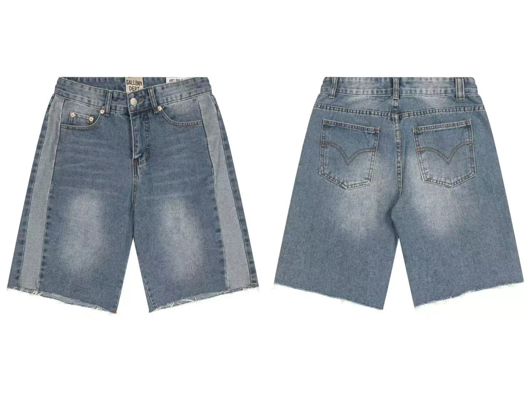 Gallery Dept. Paneled Raw-Edge Denim Shorts - Light Blue