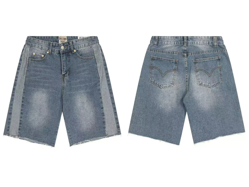 Gallery Dept. Paneled Raw-Edge Denim Shorts - Light Blue