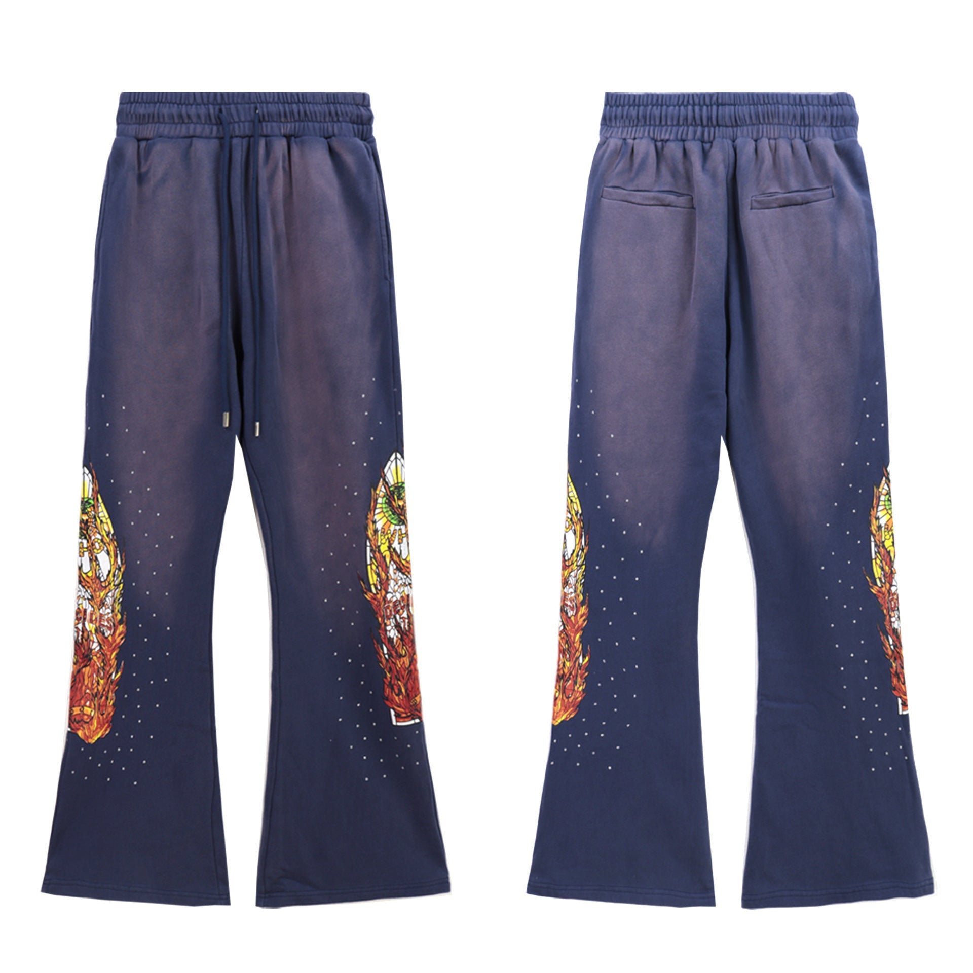 Who Decides War Flame Stained Glass Sweatpants - Deep Blue/Purple Wash