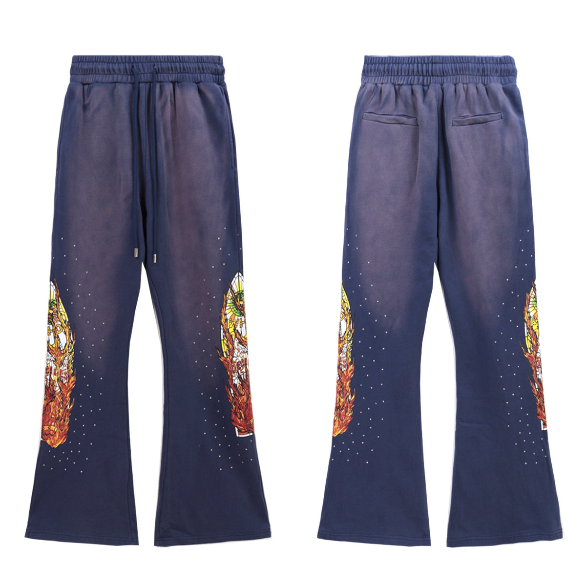 Who Decides War Flame Stained Glass Sweatpants - Deep Blue/Purple Wash
