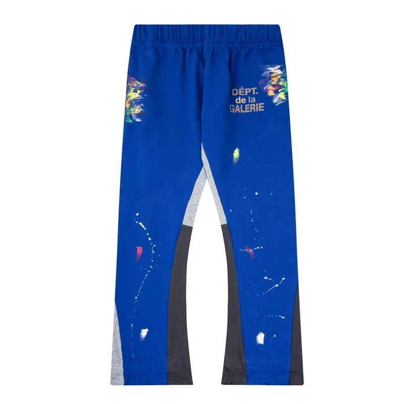 Gallery Dept. "DEPT. de la GALERIE" Paint Splatter Contrast Panel Sweatpants - Royal Blue