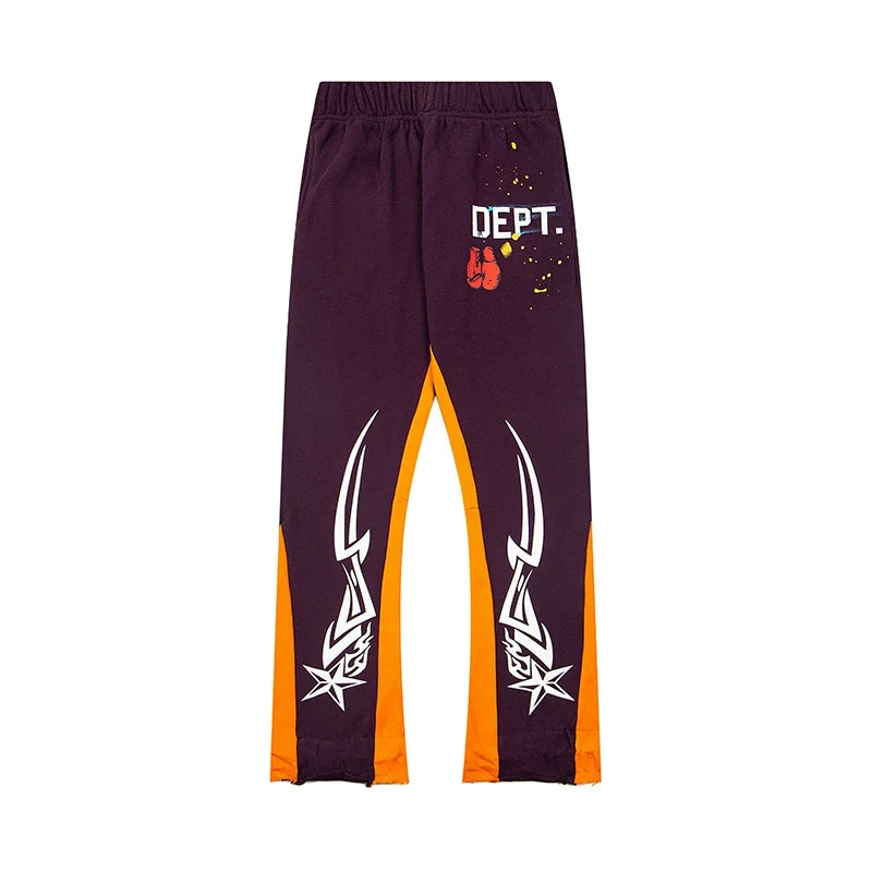Gallery Dept. "DEPT." Tribal Star Graphic Contrast Panel Sweatpants - Deep Purple & Orange