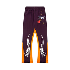 Gallery Dept. "DEPT." Tribal Star Graphic Contrast Panel Sweatpants - Deep Purple & Orange