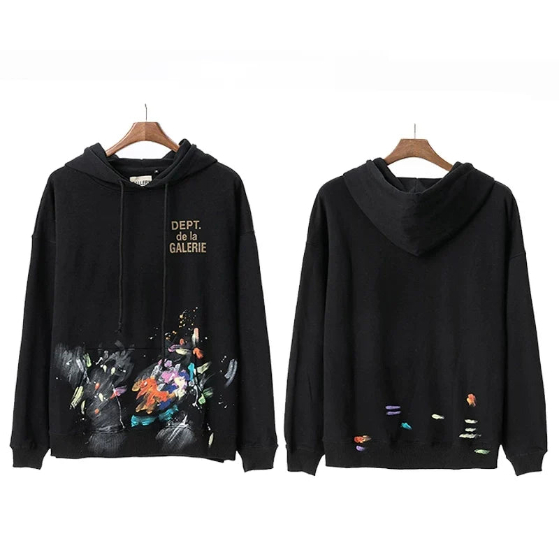 Gallery Dept Paint Splatter Black Hoodie
