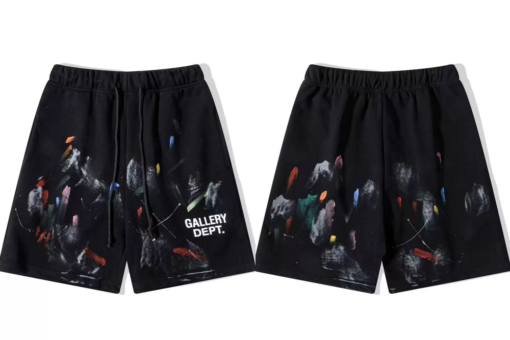 Gallery Dept. Heavy Paint Splatter & Logo French Terry Shorts - Black
