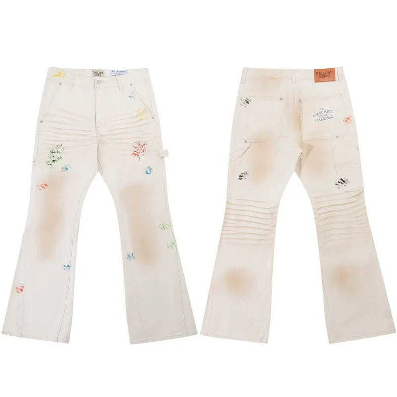 Gallery Dept. Pleated Multi-Color Paint Splatter Off-White Cargo Pants