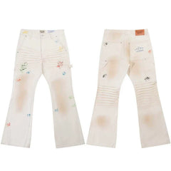 Gallery Dept. Pleated Multi-Color Paint Splatter Off-White Cargo Pants