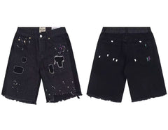 Gallery Dept. Patched Distressed Paint Splatter Denim Shorts - Black