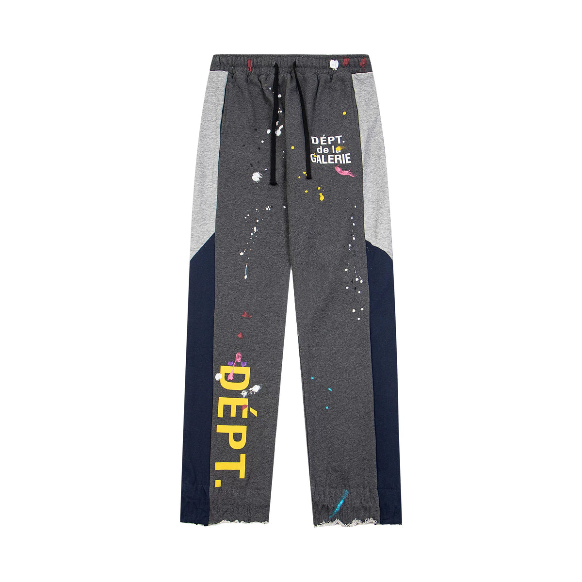 Gallery Dept. "DEPT. de la GALERIE" Vertical Logo Paint Splatter Contrast Panel Sweatpants - Charcoal Grey