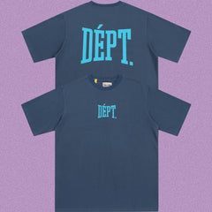 Gallery Dept. Arch Logo Short Sleeve T-Shirt - Blue-Grey/Cyan