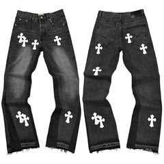 Gallery Dept. White Cross Patch Contrast Side Panel Washed Black Denim Jeans