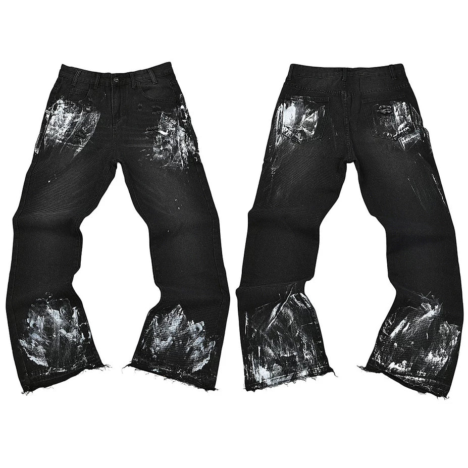 Gallery Dept. Heavy Brushstroke Paint Splatter Washed Black Denim Jeans