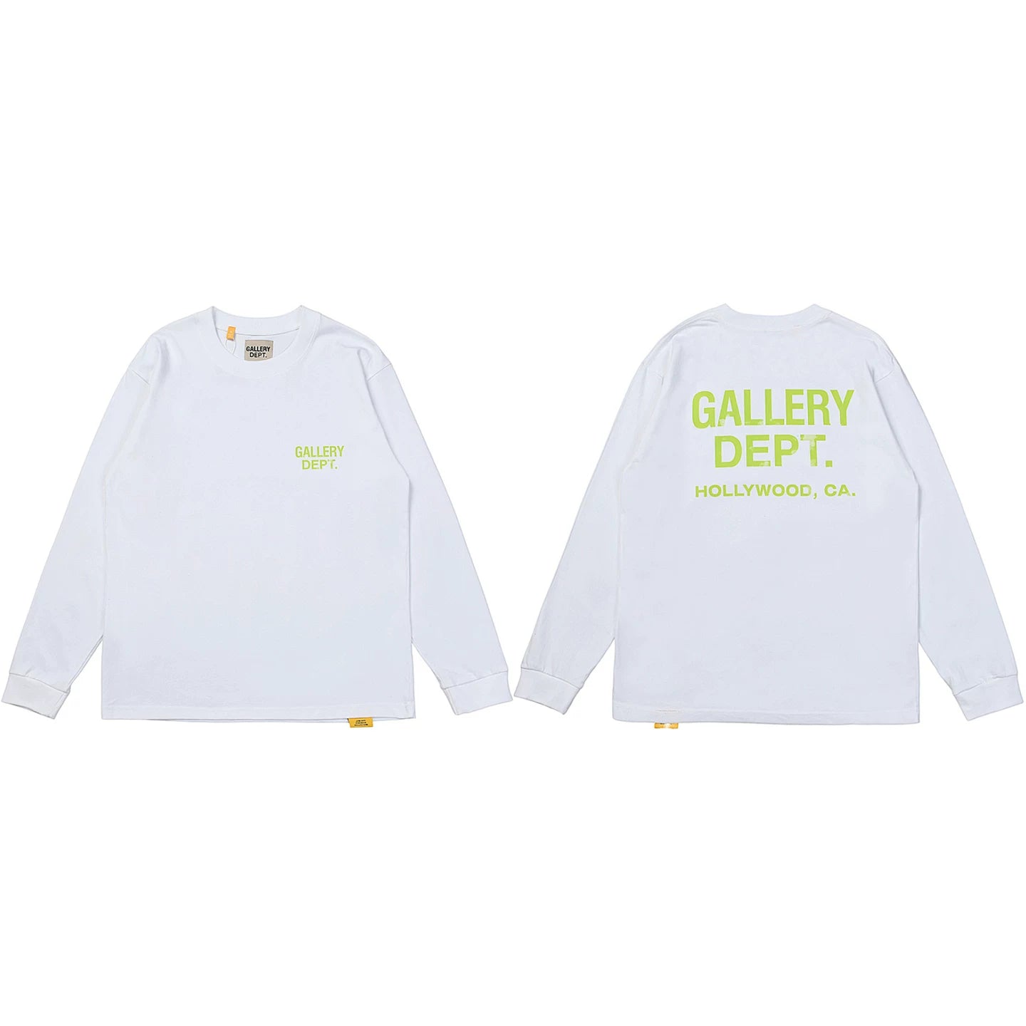 Gallery Dept. Hollywood Logo Long Sleeve T-Shirt - White/Neon Yellow