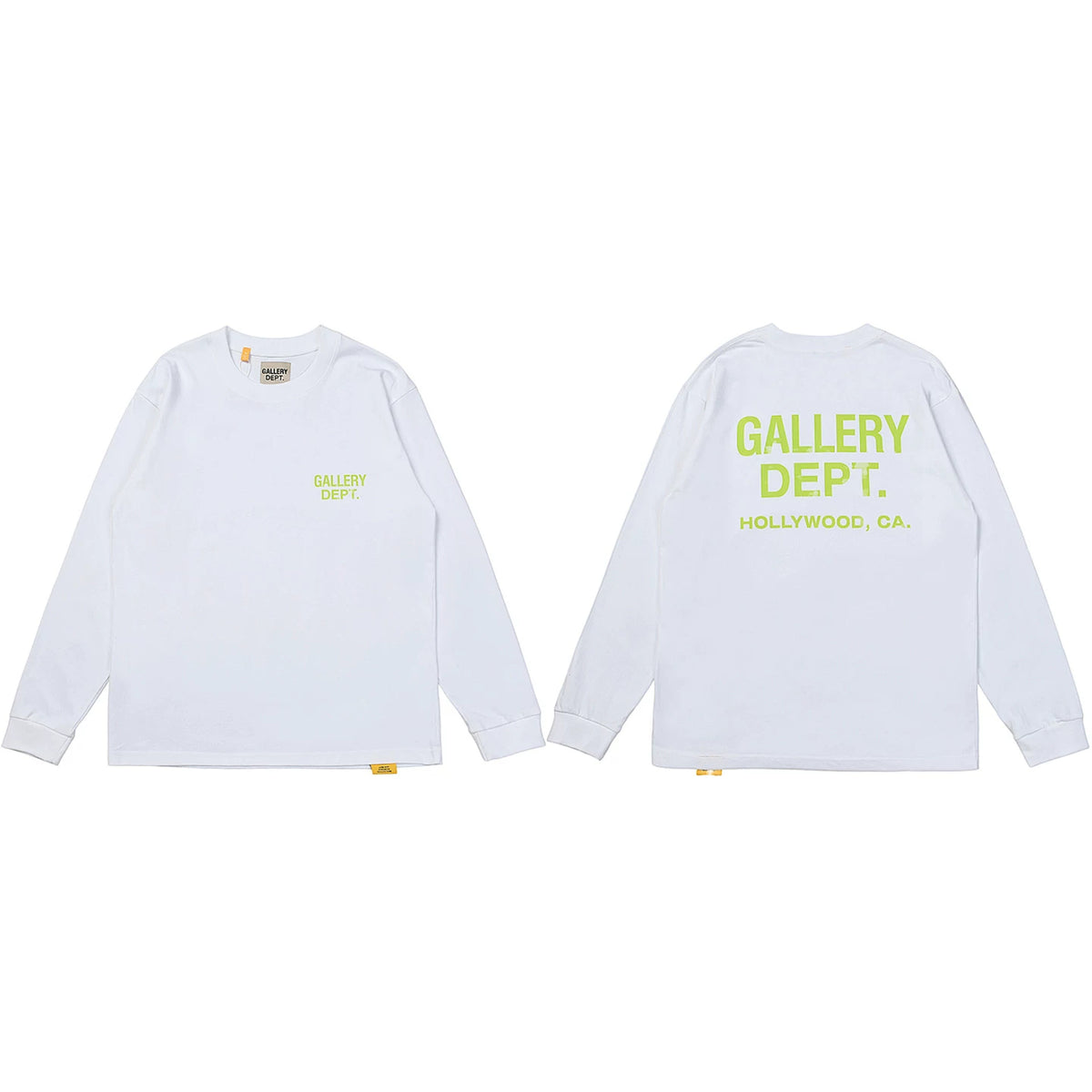 Gallery Dept. Hollywood Logo Long Sleeve T-Shirt - White/Neon Yellow